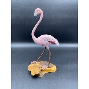 Pink Flamingo Carved & Painted 11 1/2" Sculpture Figure Made In Japan